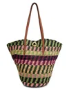 Veronica Beard Striped Raffia Tote Bag Berry Multi In Brown
