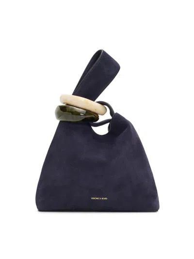 Veronica Beard Small Suede Swing Bag In Blue
