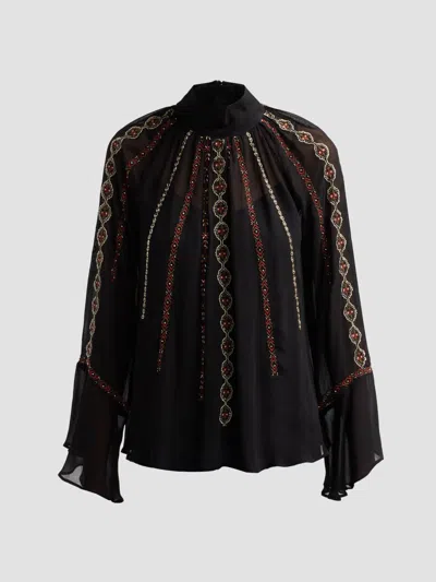 Veronica Beard Women's Tairis Embroidered Blouse In Black