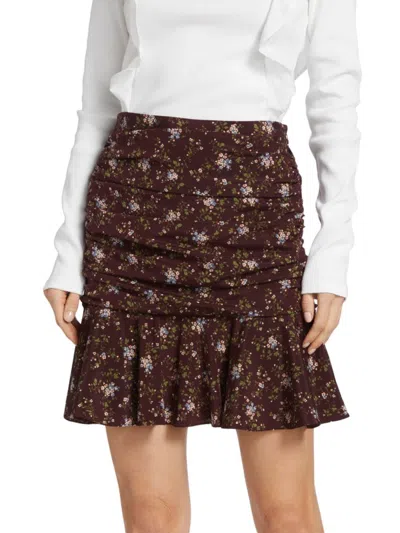 Veronica Beard Women's Taras Ruched Silk Mini Skirt In Burgundy Multi