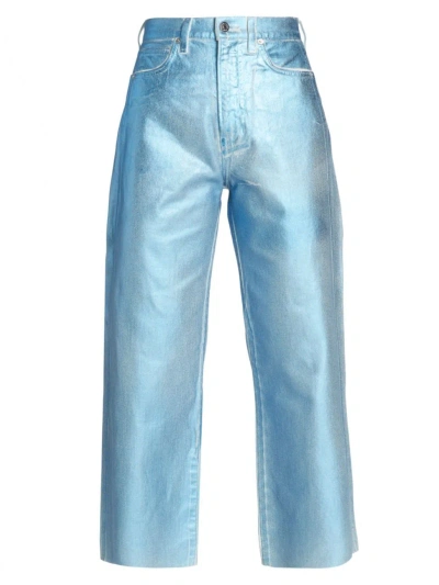 Veronica Beard Women's Taylor Cropped Wide-leg Metallic Jeans In Light Blue Metallic