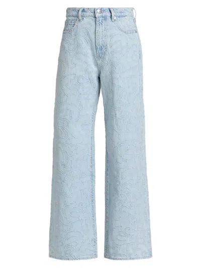 Veronica Beard Women's Taylor Embroidered High-rise Wide-leg Jeans In Blue