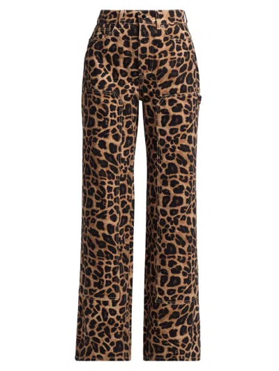 Veronica Beard Taylor High-rise Wide-leg Leopard Jeans With Chaps In Animal Print