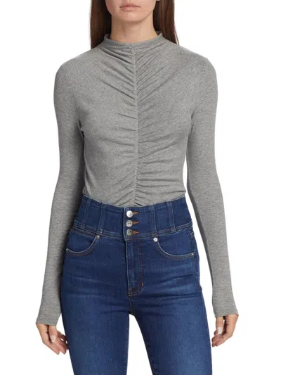 Veronica Beard Theresa Ruched Jersey Turtleneck Sweater In Heather Grey