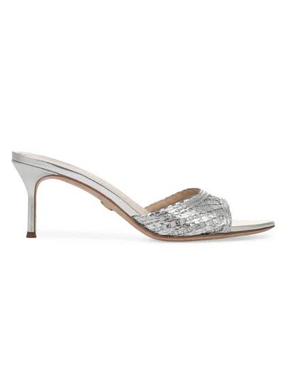Veronica Beard 65mm Tia Lattice Raffia Mid-heel Sandals In Gray