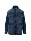 Veronica Beard Truman Drawstring Pocket Demin Jacket In Blue