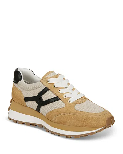 Veronica Beard Valentina Mixed Leather Retro Sneakers In Ecru/desert