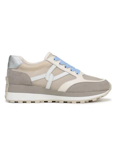 Veronica Beard Valentina Ripstop Mixed Leather Retro Sneakers In Neutral