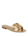 Veronica Beard Via Metallic Leather Flat Slide Sandals In Gold