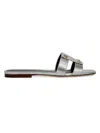 Veronica Beard Via Metallic Flat Slide Sandals In Silver