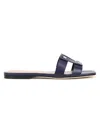 Veronica Beard Via Leather Flat Slide Sandals In Blue