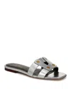 Veronica Beard Via Metallic Flat Slide Sandals In Silver