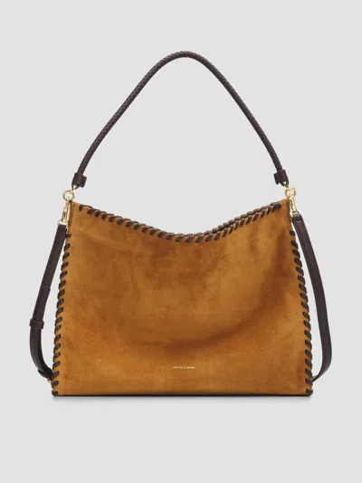 Veronica Beard Women's Vida Whipstitch Suede Shoulder Bag In Acorn Multi