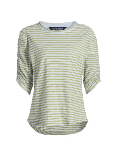 Veronica Beard Women's Waldorf Striped Ruched-sleeve Cotton Jersey T-shirt In Green