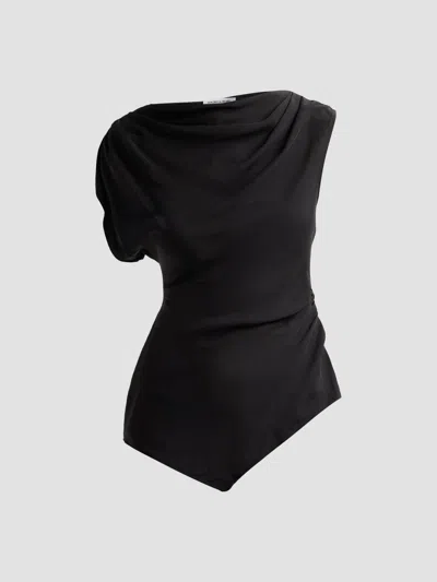Veronica Beard Asymmetric Crinkled Crepe Shirt In Black