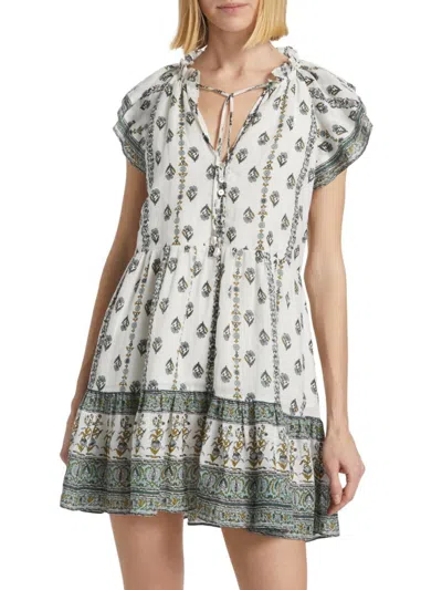 Veronica Beard Zee Printed Ramie Mini Dress In White