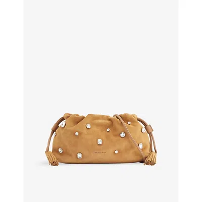 Veronica Beard Womens Acorn Small Crystal-embellished Stash Suede Cross-body Bag In Brown