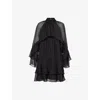 Veronica Beard Adlington Ruffle Detail Long Sleeve Silk Chiffon Dress In Black