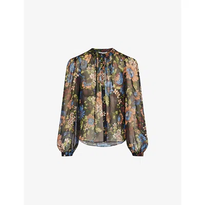 Veronica Beard Womens Black Multi Ashlynn Floral Silk Blouse