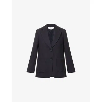 VERONICA BEARD WOMENS NAVY BANKES DICKEY NOTCH-LAPELS WOVEN JACKET