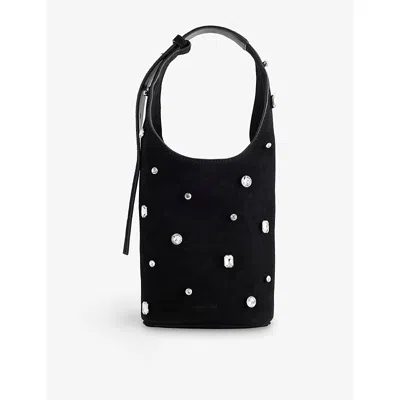 Veronica Beard Womens Black Crystal-embellishment Leather Small Loop Bag