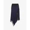 Veronica Beard Womens Navy Hartley Asymmetric Woven Midi Skirt In Blue