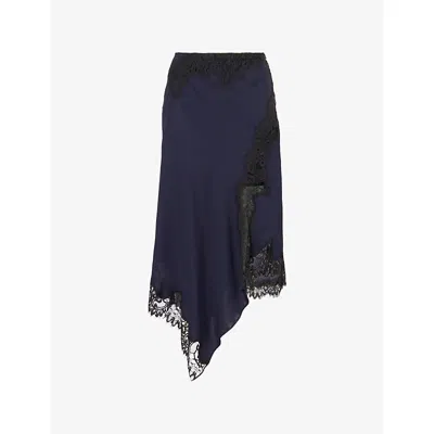 VERONICA BEARD WOMENS NAVY HARTLEY ASYMMETRIC WOVEN MIDI SKIRT
