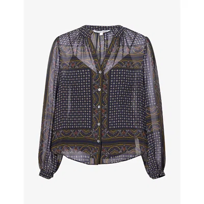 Veronica Beard Womens Heritage Navy Multi Scarf-print V-neck Silk Blouse