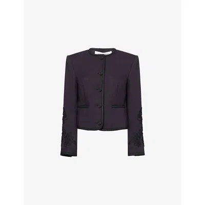 VERONICA BEARD WOMENS NAVY LATRELL APPLIQUÉ WOVEN JACKET