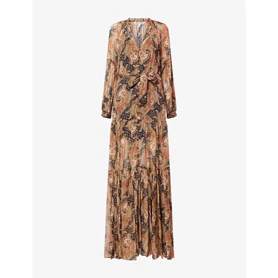 Veronica Beard Womens Navy Multi Isra Paisley Silk Maxi Dress