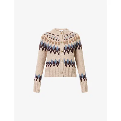 VERONICA BEARD WOMENS OATMEAL MELANGE MULTI CHRISTINA FAIRISLE ROUND-NECK WOOL-BLEND CARDIGAN
