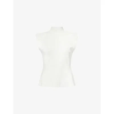 Veronica Beard Womens Off White Seraphine Sleeveless Knitted Peplum Top
