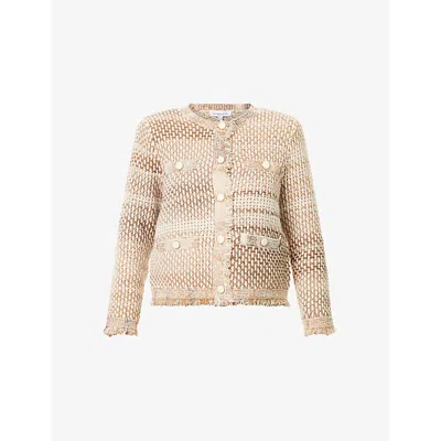 VERONICA BEARD WOMENS DESERT KHAKI MULTI SARIYAH FRINGED-TRIMS COTTON-BLEND JACKET XS