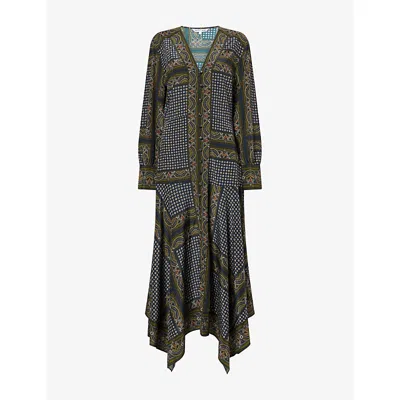 Veronica Beard Womens Skye Scarf-print Silk-blend Midi Dress Heritage Navy Multi In Gray