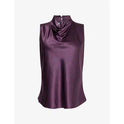 Veronica Beard Womens Tam Silk-blend Cowl-neck Top Dark Eggplant In Purple