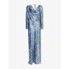 Veronica Beard Ember Long Sleeve Paisley Silk Blend Maxi Dress In Blue