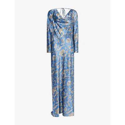 Veronica Beard Ember Long Sleeve Paisley Silk Blend Maxi Dress In Blue