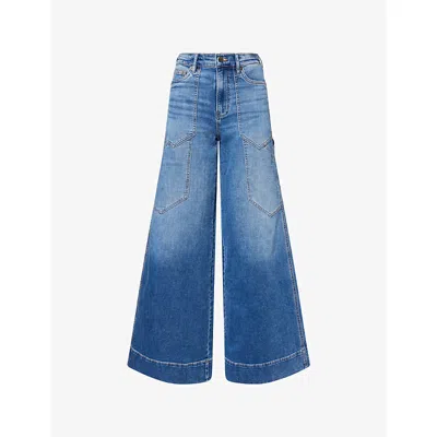 Veronica Beard Womens Ripple Haze Freddy Wide-leg Cargo Denim Jeans In Gray