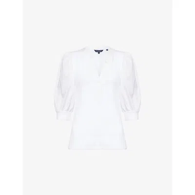 VERONICA BEARD WOMENS WHITE CORALEE PUFF-SLEEVE COTTON TOP