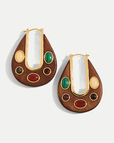 Veronica Beard Wood Embellished Drop Hoop In Multi