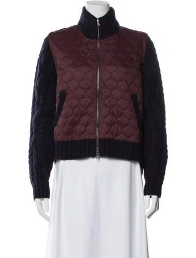 Pre-owned Veronica Beard Wool Colorblock Pattern Bomber Jacket In Blue