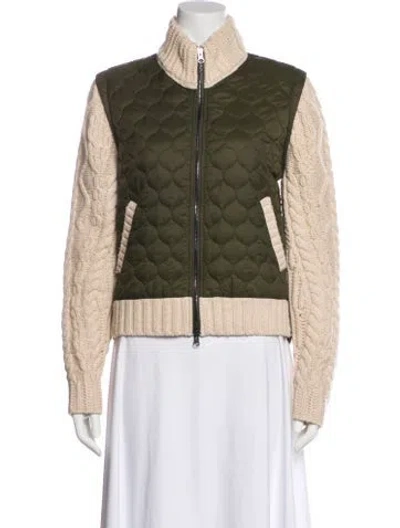Pre-owned Veronica Beard Wool Colorblock Pattern Bomber Jacket In Green