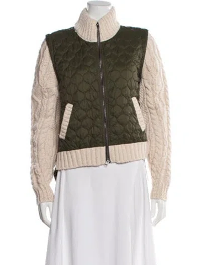 Pre-owned Veronica Beard Wool Colorblock Pattern Bomber Jacket In Green