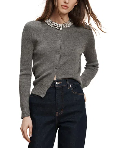 Veronica Beard Womens Dark Heather Grey Daro Crystal-embellished Wool Cardigan In Gray