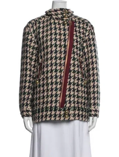 Pre-owned Veronica Beard Wool Houndstooth Print Biker Jacket W/ Tags In Multi