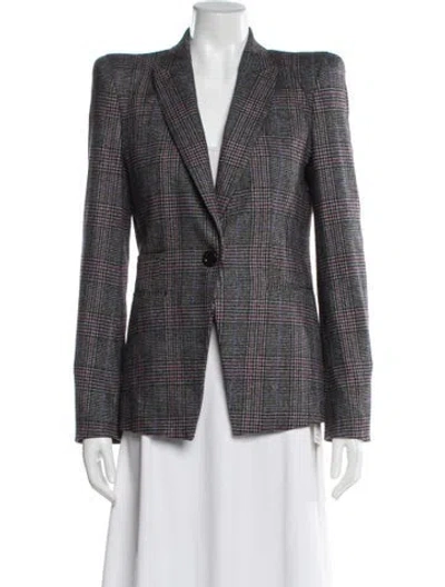 Pre-owned Veronica Beard Wool Houndstooth Print Blazer In Gray