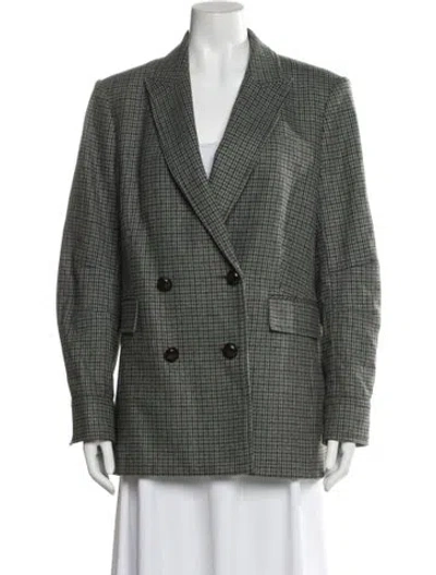 Pre-owned Veronica Beard Wool Houndstooth Print Blazer In Green