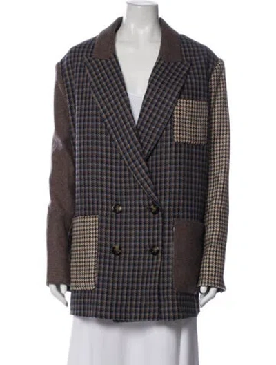 Pre-owned Veronica Beard Wool Houndstooth Print Blazer W/ Tags In Brown