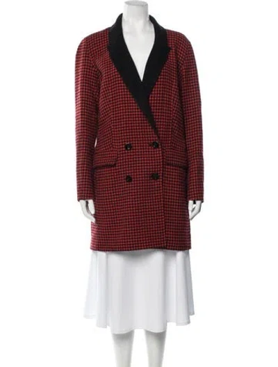 Pre-owned Veronica Beard Wool Houndstooth Print Coat In Red