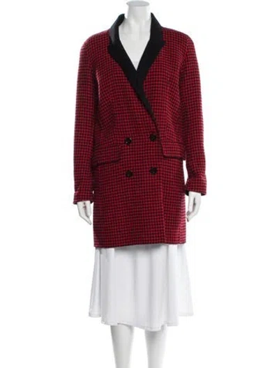 Pre-owned Veronica Beard Wool Houndstooth Print Peacoat In Red